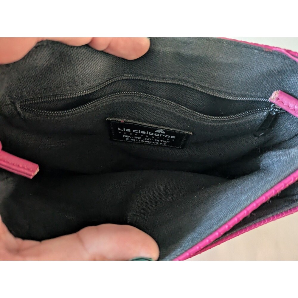 Vintage 1980's Liz Claiborne Fuchsia Pink Geometric Textured Crossbody Bag 1983 - Picture 10 of 14